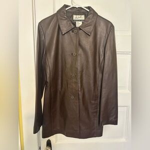RANDOLPH DUKE THE LOOK Genuine, Leather, Brown, Leather Jacket Trench  Sz 10 VTG